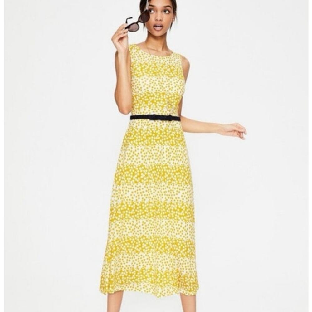 Boden Rosamund Jersey Midi Dress Womens 6R Yellow White Floral Dot Stripe Lined